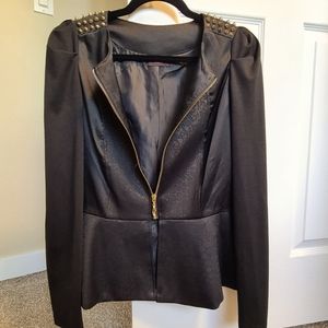 Black Peplum Rocker Bomber Jacket